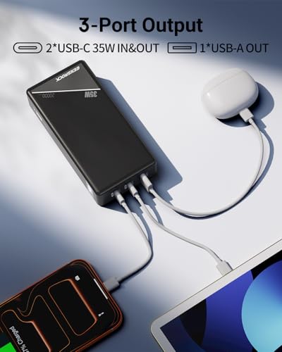 GENSROCK Portable Charger Power Bank 20000mAh,Travel Power Bank | 3 USB Ports | PD 35W Fast Charging | LED Display | 37Wh | Travel | Compatible with iPhone and Android | Flight-Safe | Black - color: Gray