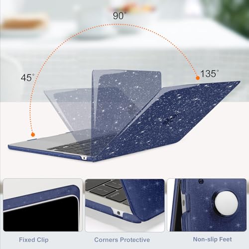 MOSISO Compatible with MacBook Air 13 inch Case M5 M4 M3 M2 2026-2022 | 4 in 1 Kit Bling Sparkly Hard Shell for MacBook Air 13.6 inch Case, Glitter Cover, A3449 A3240 A3113 A2681, Navy Blue - color: Navy Blue