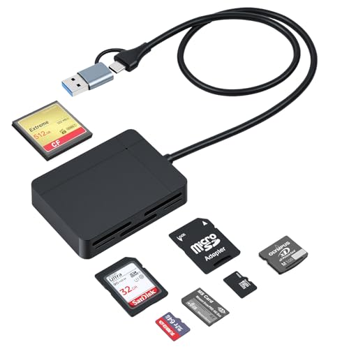 ELUTENG Multi Memory Card Reader Type C 7in1 USB3.0 5Gbps SD Card Adapter | 1.6ft MicroSD MS SD CF XD Simultaneously Camera Memory Hub 0.5m for DSLR, MacBook, iPad, Laptop, Windows Devices