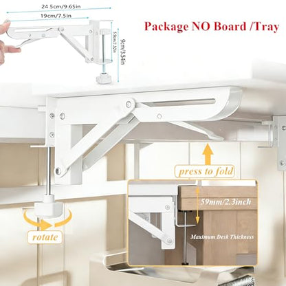 Under Desk Keyboard Tray Support Bracket Adjustable Desktop Extension Board Stand Clamp-on Keyboard Holder Arm Rest Tray Extension Plate Support Rack for Desk, NO Board/Tray, 1 Set (Style01-White) - style: Style01-White