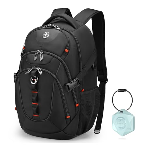 Swissdigital Design Travel Backpack for Men with Apple Find My, Laptop Backpack with USB Charging Port, RFID Protection, Add-A-Bag System - Travel Backpack for Men-Finder Color Random | SD803BT013-01 - color: Black-finder