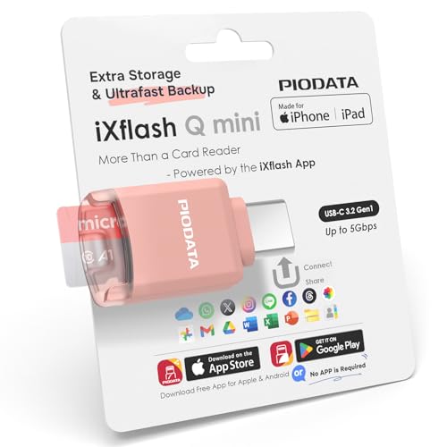 MFi USB-C MicroSD Card Reader for iPhone, iPad & Android - Pink | Works with or without the free app. Auto backup, 4K/1080p iPhone direct recording, media playback, USB 3.2 and 2TB support - color: Pink