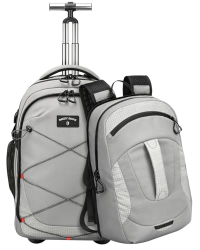 2-in-1 Detachable Backpack with wheels,56L Large rolling backpack-Splits into Daypack & Laptop Backpack Fits 17 Inch Laptop,Water Resistant Luggage suitcase,Air Travel,Weekend Trips - color: Grey