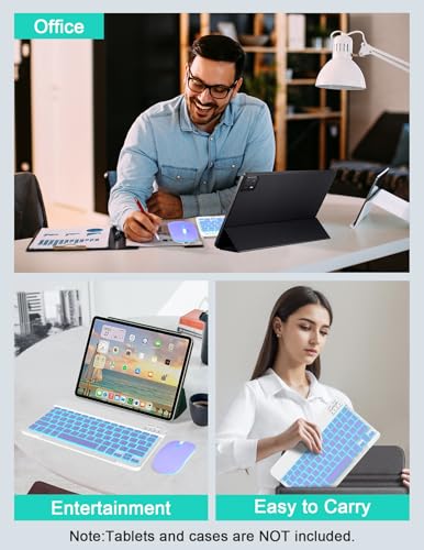 LAMA 7 Colors Backlit Bluetooth Keyboard and Mouse Combo for iPad Pro/Air/Mini, Ultra-Slim Rechargeable Wireless Keyboard and Mouse for iPhone 15/14/13 Pro/Samsung/PC/Laptop/iOS/Windows/Android,PL - color: Purple