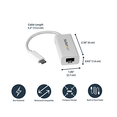 StarTech USB-C to Gigabit Ethernet Adapter, RJ45 LAN Network Converter | Thunderbolt 3 / 4 Compatible, Windows & Mac, White, US1GC30W - color: White, size: 1Gbps, style: USB-C