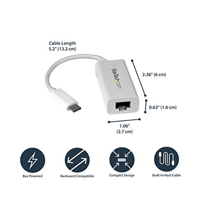StarTech USB-C to Gigabit Ethernet Adapter, RJ45 LAN Network Converter | Thunderbolt 3 / 4 Compatible, Windows & Mac, White, US1GC30W - color: White, size: 1Gbps, style: USB-C