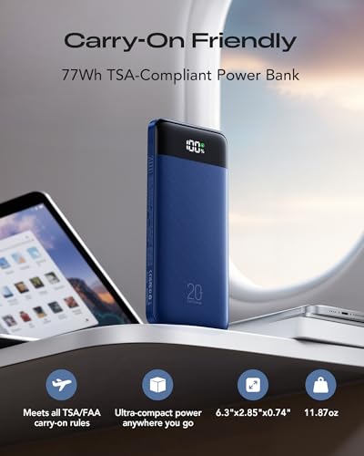 Orfeika 20000mAh Power Bank Fast Charging, Portable Charger with 4 Built-in Cables & 6 Outputs, 20W PD USB C Battery Pack Compatible with iPhone 16/15, Galaxy, Android, iPad & More (Travel Essential) - color: Navy Blue