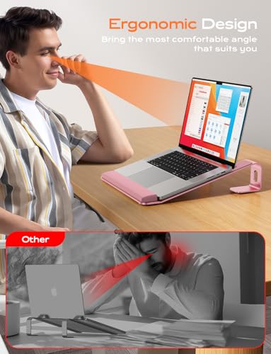 LOXP Laptop Stand for Desk, Aluminum Laptop Riser Holder with Wrist Support | Removable Notebook Stand Ventilated Cooling Computer Riser Ergonomic Lectern Mount Compatible with 10-17” Laptops - color: Pink