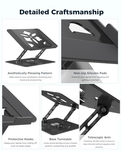 Aoviho 360° Rotating Laptop Stand for Desk | Adjustable, Foldable, Portable Aluminum Ergonomic Riser | Compatible with MacBook, Dell, HP & All Laptops 10-16 inch | Black - color: Black