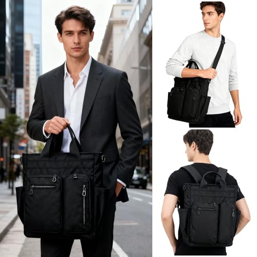 mygreen Tokyo Tote Messenger Backpack Convertible Tote Bag and Backpack, Fits 15.6" Laptop - color: Black-1688