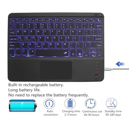 Bluetooth Keyboard with Touchpad,Ultra Silm 7 Colors Backlit Wireless Keyboard Rechargeable Portable Keypad with Trackpad for iPad iOS Android Windows Tablets PC Smartphone Universal(Black)