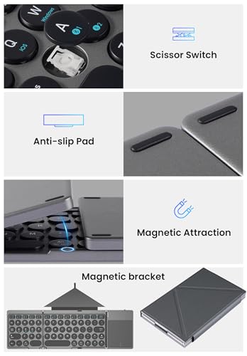 LAMA Foldable Bluetooth Keyboard with Trackpad, Wireless Portable Ultra-Slim Foldable Keyboard for iPad Tablet Smartphone iOS Android Windows PC, Grey