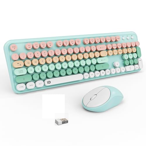 Wireless Keyboard and Mouse Combo, 2.4 GHz Wireless Full-Sized Typewriter Mouse and Keyboard with Round Keycaps for Windows, Computer, Desktop, PC, Laptop (PinkBlue) - color: PinkBlue