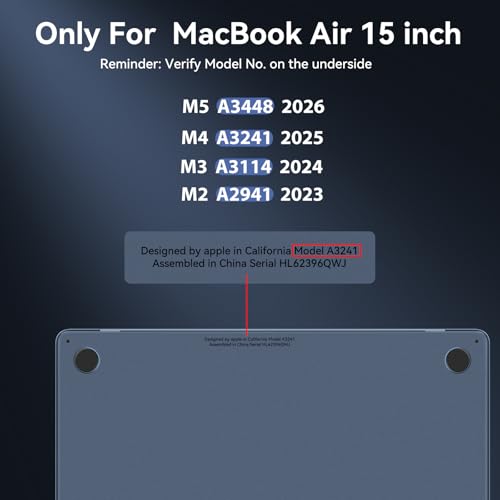 BlueSwan Anti-Cracking Hard Shell Case Compatible with MacBook Air 15 inch M5 M4 M3 M2 2026-2023 A3448 A3241 A3114 A2941, Drop Protection Soft TPU Bumper PC Base for Air 15.3 inch, Frosted Black - color: Frosted Black, size: Air 15-inch (2026-2023)