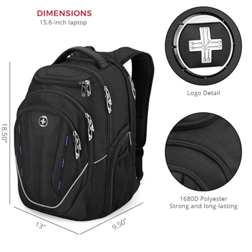 Swissdigital Design TSA-Friendly Large Backpack, Business Laptop Backpack for Men with USB Charging Port/RFID Protection Black | J16BT-1 - color: Black/Blue