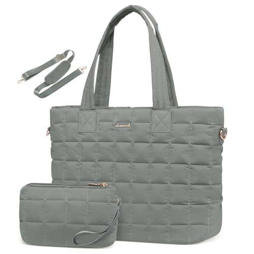 LOVEVOOK Laptop Tote Bag for Women, 17 Inch Large Puffer Work Computer Tote Bags for Teacher Nurse, Quilted Women's Purse Tote Shoulder Handbags with Zipper for Travel College Office Gym, Green - color: Green, size: 17 Inch