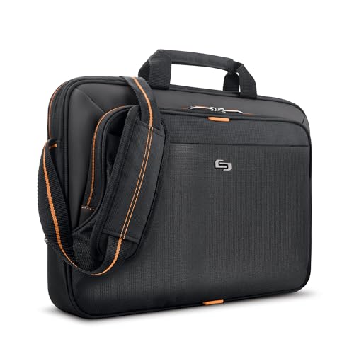 Solo New York Briefcase - 13.3" Laptop Carrying Bag for Women & Men, Brief for Travel & Work - Ace Slim, Black & Orange - size: 15.6"