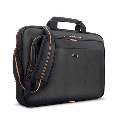Solo New York Briefcase - 13.3" Laptop Carrying Bag for Women & Men, Brief for Travel & Work - Ace Slim, Black & Orange - size: 15.6"