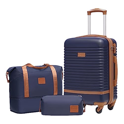 Coolife Suitcase Set 3 Piece Luggage Set Carry On Travel Luggage TSA Lock Spinner Wheels Hardshell Lightweight Luggage Set(Navy, 3 piece set (DB/TB/20)) - color: Navy, size: 3 piece set (DB/TB/20)