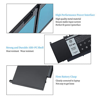 62Wh 6MT4T 7V69Y Laptop Battery for Dell Latitude 14 5470 E5470 15 5570 | TXF9M 79VRK 07V69Y 0HK6DV 079VRK 0TXF9M for E5570 Notebook 15.6 inch Precision 15 3510 Series M3510 0C1P4 451-BBUN 451-BBTW - size: 11.81*4.25*1.85 inch 6MT4T