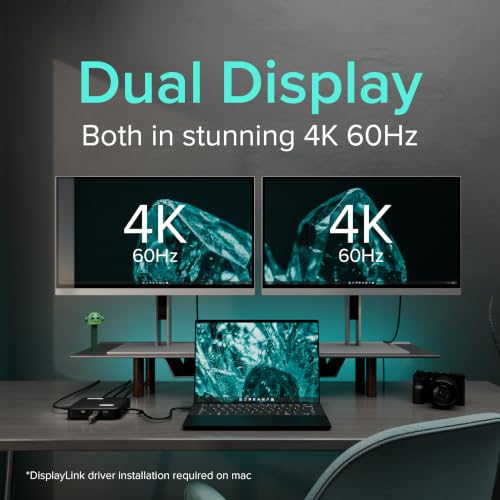 Plugable 7-in-1 USB-C DisplayLink Dock – Dual 4K 60Hz HDMI, USB-C & USB-A (10Gbps), SD Card, Gigabit Ethernet, 100W PD Charging – Compatible with macOS & Windows, MacBook Dual Monitor Support