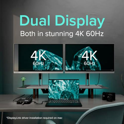 Plugable 7-in-1 USB-C DisplayLink Dock – Dual 4K 60Hz HDMI, USB-C & USB-A (10Gbps), SD Card, Gigabit Ethernet, 100W PD Charging – Compatible with macOS & Windows, MacBook Dual Monitor Support