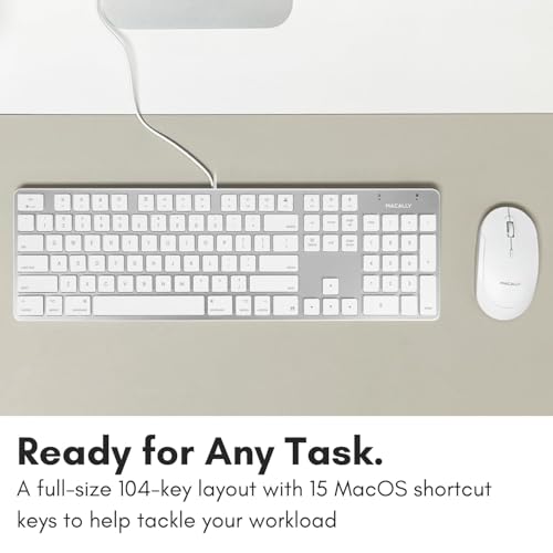 Macally Ultra-Slim USB Wired Keyboard with Number Keypad for Apple Mac Pro, MacBook Pro/Air, iMac, Mac Mini, Laptop Computers, Windows Desktop PC Laptops, Silver (SLIMKEYPROA) - color: Silver Aluminum