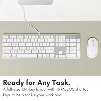 Macally Ultra-Slim USB Wired Keyboard with Number Keypad for Apple Mac Pro, MacBook Pro/Air, iMac, Mac Mini, Laptop Computers, Windows Desktop PC Laptops, Silver (SLIMKEYPROA) - color: Silver Aluminum