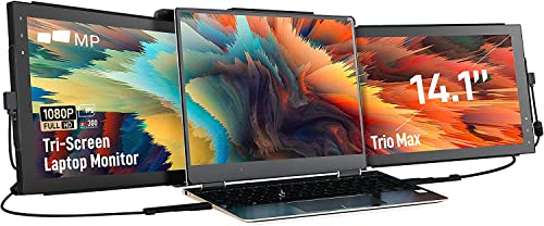 Mobile Pixels Trio Max Portable Monitor, The On-The-Go Dual-Screen Laptop Monitor, 14" Full HD IPS Display, USB A/Type-C, Plug and Play, Sleek Design (1pc 14" Trio Max) - color: Trio Max - 14 inch - Triple Monitor