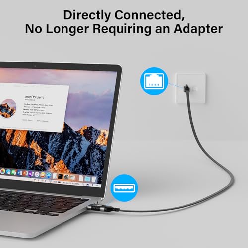 Flat USB to Ethernet Cable 6 FT, USB 3.0 A to RJ45 Thin Cord, Directly Connected, Aluminum, Braided, OFC, USB to RJ45 Gigabit LAN Network Cable for Laptop, PC, Switch and More, OD: 0.8in x 0.25in - size: 6 Feet, style: USB A to Ethernet