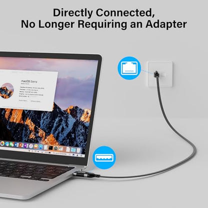 Flat USB to Ethernet Cable 6 FT, USB 3.0 A to RJ45 Thin Cord, Directly Connected, Aluminum, Braided, OFC, USB to RJ45 Gigabit LAN Network Cable for Laptop, PC, Switch and More, OD: 0.8in x 0.25in - size: 6 Feet, style: USB A to Ethernet