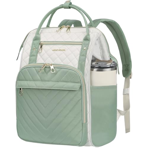 KROSER Laptop Backpack 17" Stylish Backpack Work for Men-Beige/Light Green | Water Repellent College Casual Daypack Travel Business Women - color: Beige/Light Green, size: 17 inch