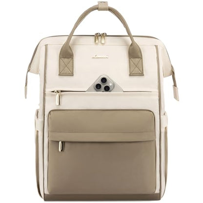 LOVEVOOK Laptop Backpack for Women, 15.6 Inch Work Laptop Bag Teacher Nurse Backpack, Wide Open Travel Tote Backpack Purse Business Computer Daypack - color: Beige & Khaki-m