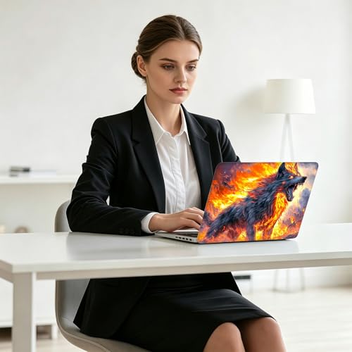 Universal Laptop Skin Decal, 3-Piece Vinyl Protector for 12 13 14 15.6" Notebook, Waterproof Anti-Scratch, Easy Trim & Bubble-Free Finish, Fierce Fire Wolf - color: Fierce Fire Wolf