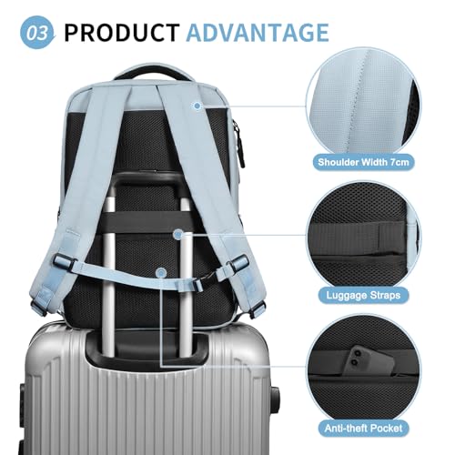 Lightweight Commute Backpack for Men & Women, Water-Resistant Travel Daypack with 15.6-Inch Laptop Compartment & Anti-Theft Pockets, Dusty Blue - color: Dusty Blue