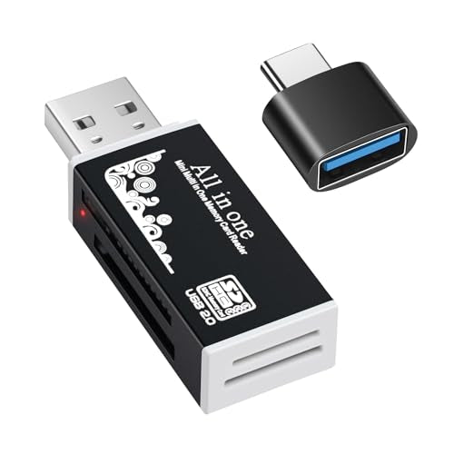 USB Memory Card Reader, BORLTER CLAMP USB Card Reader for Computer with a Type C Adapter,Supports CF, SD, MMC Cards. - color: Black, size: USB A card reader & USB C adapter