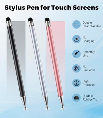 Kenkor Stylus(3pcs),2-in-1 Stylus Pen for Touch Screen, Stylus Pen for iPad | No Charging,Compatible with Apple(iPhone/iPad)/Nintendo Switch/Samsung/Google/Microsoft/Android Tablets Touch Screens Devices - color: Black+Pink+Silver
