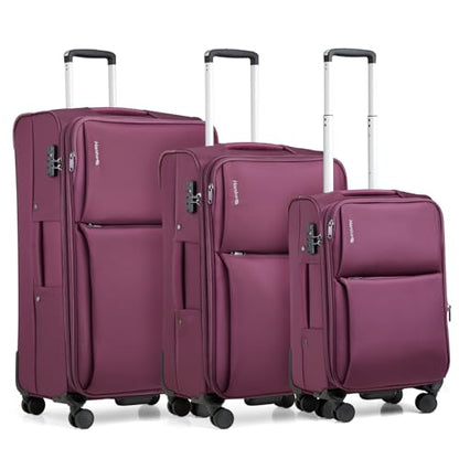 Hanke 3 Piece Luggage Sets Softside Expandable Carry On Luggage Set Travel Suitcase Sets with Spinner Wheels TSA Approved Luggage(Purple, 20in/24in/28in) - color: Purple, size: 3 Pc Set(20/24/28)
