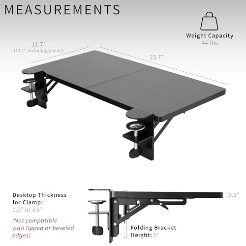 VIVO Clamp-on 24 x 12 inch (14 Including Clamps) Desk Extender, Wrist Support, Foldable Keyboard Tray, Table Mount for Sit Stand Desks, Black, DESK-EXT24. | Foldable, Wrist Support Arm Rest, Office Keyboard Tray, Side Table Extension Attachment - size: 24
