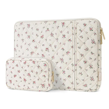 MOSISO 13-13.3 inch Laptop Case, 13.3 inch Puffy Laptop Sleeve | Compatible with MacBook Neo/Air13.6/Pro13/Pro14, HP Dell ASUS Lenovo, Square Quilted Floral Vertical Bag&Small Case, Pink - color: Pink, size: 13.3 inch