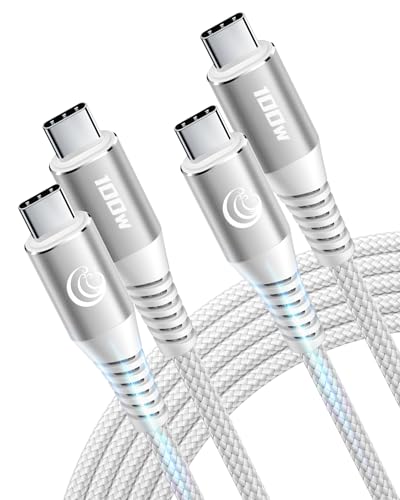 USBC to USBC 100W [3ft/2 Pack] USB C to USB C Fast Charging Cable Braided C to C Charger Cord 5A for MacBook Pro/Air, iPhone 16 15 Pro Max Plus,iPad Pro,Samsung Galaxy S24 Ultra S23,Pixel,PS5,Switch - color: White, size: 3ft+3ft