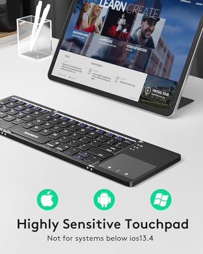 Samsers Foldable Bluetooth Keyboard with Touchpad, Ultra Slim Compact,Black | Multi-touch Trackpad, Full Size, Phone Holder, USB-C Charging, 1 Device, for Android Windows iOS Mac OS, Mobile Productivity - color: Black, size: 1-Device