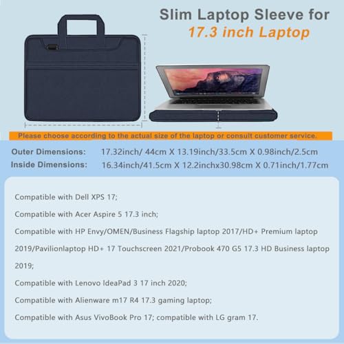 Laptop Shoulder Bag 17.3 inch Case, Durable Shockproof Protective Briefcase with Multi-Pockets Compatible with Most 17-17.3 inch HP Acer Dell Lenovo ASUS MSI Notebooks,Blue - color: Dark Blue, size: 17.3"