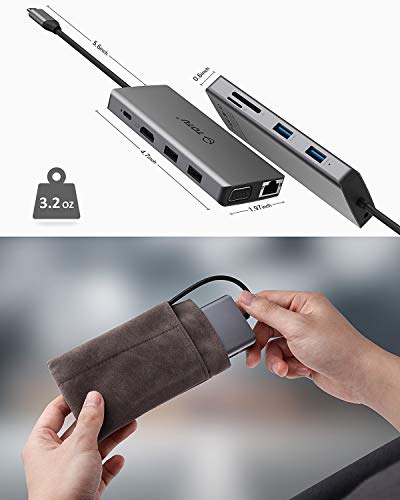 TOTU 11-in-1 USB-C Hub: 4K HDMI, VGA, 2x USB3.0, 2x USB2.0, Ethernet, SD Card Reader, Audio, 3.0 PD, Mac Pro & Laptops Compatible