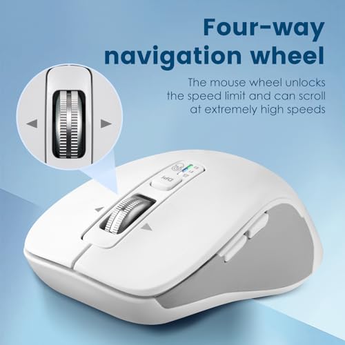 CITLLA Wireless Bluetooth Mouse (USB + BT1 + BT2), Full Size, 4-Way Scrolling, Multi-Device Silent Mouse for Computer, Laptop, iPad, MacBook (White) - color: White
