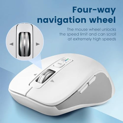 CITLLA Wireless Bluetooth Mouse (USB + BT1 + BT2), Full Size, 4-Way Scrolling, Multi-Device Silent Mouse for Computer, Laptop, iPad, MacBook (White) - color: White