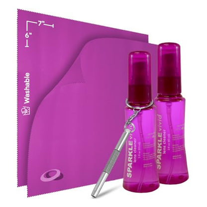 Sparkle Vivid Anti-Reflective Safe Lens Cleaner & Repair Kit – (2) 2oz Glasses Cleaner Spray, (2) Microfiber Cloth & Keychain Screwdriver for Eyeglasses, Sunglasses, Lenses & Screens (5 Piece Set) - style: Purple | 2x2oz Lens Spray + 2 Microfiber Cloths +