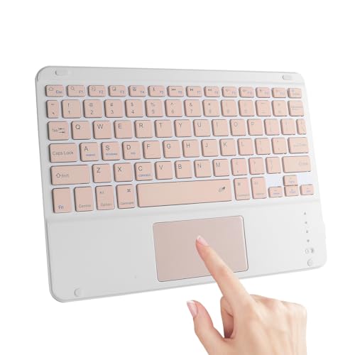 Ultra Slim Wireless Bluetooth Keyboard with Touchpad for iPad, Rechargeable 10'' QWERTY Layout Portable Wireless Keyboard for iPad Pro/Air/Tablet, and Other iOS Android Windows Devices(Pink) - color: pink