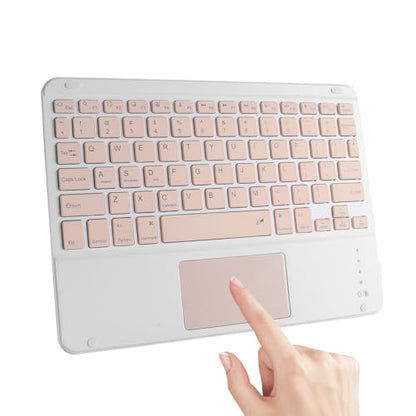 Ultra Slim Wireless Bluetooth Keyboard with Touchpad for iPad, Rechargeable 10'' QWERTY Layout Portable Wireless Keyboard for iPad Pro/Air/Tablet, and Other iOS Android Windows Devices(Pink) - color: pink