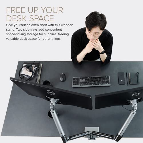 POUT E12 Dual Monitor Arm Mount Stand – Adjustable Full Motion Desk Mount for 17’’-32’’ Screens, Supports 4-22lbs per Arm, VESA 75x75mm & 100x100mm (Grey/Black) - color: Grey/Black/Dual